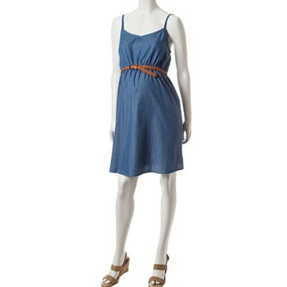 Three Seasons Maternity Blue Denim Chambray Belted Women's Dress Size Medium